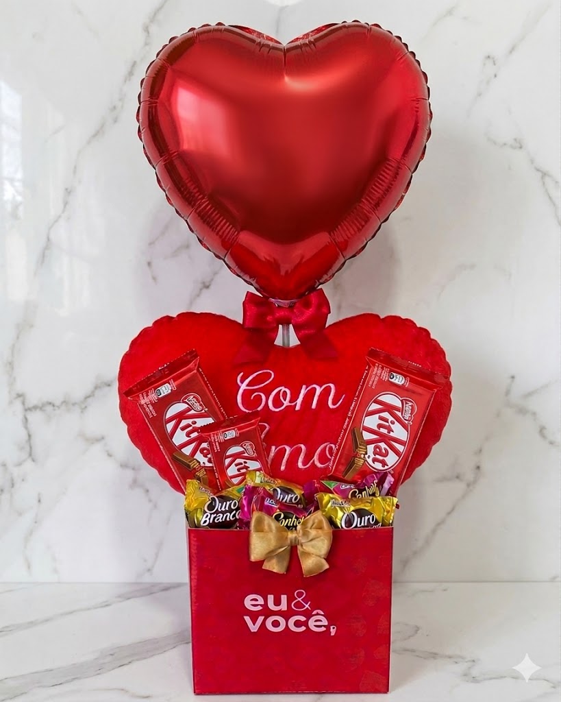 Box Eu e Você — KitKat, Ouro Branco e Balão Coração — Dia dos Namorados