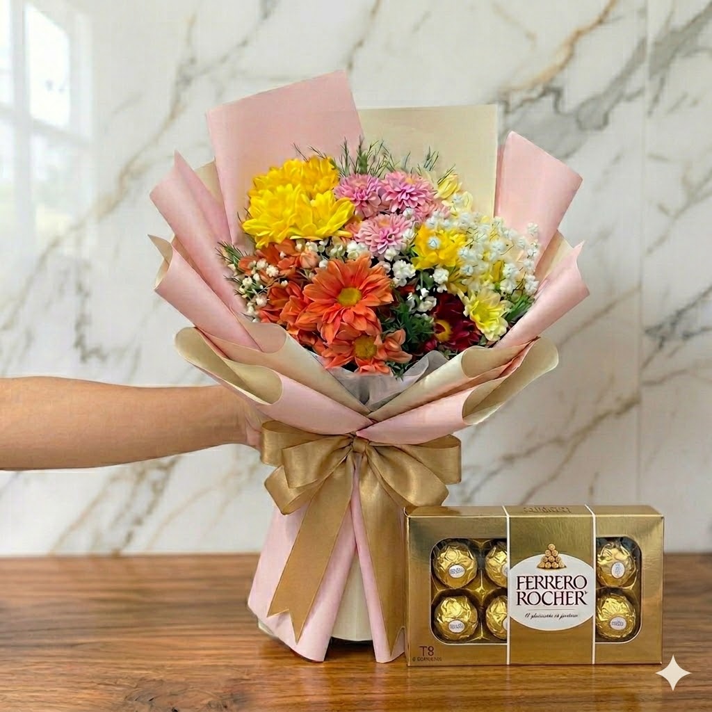 Buquê Flores do Campo + Ferrero Rocher — Floricultura Salvador