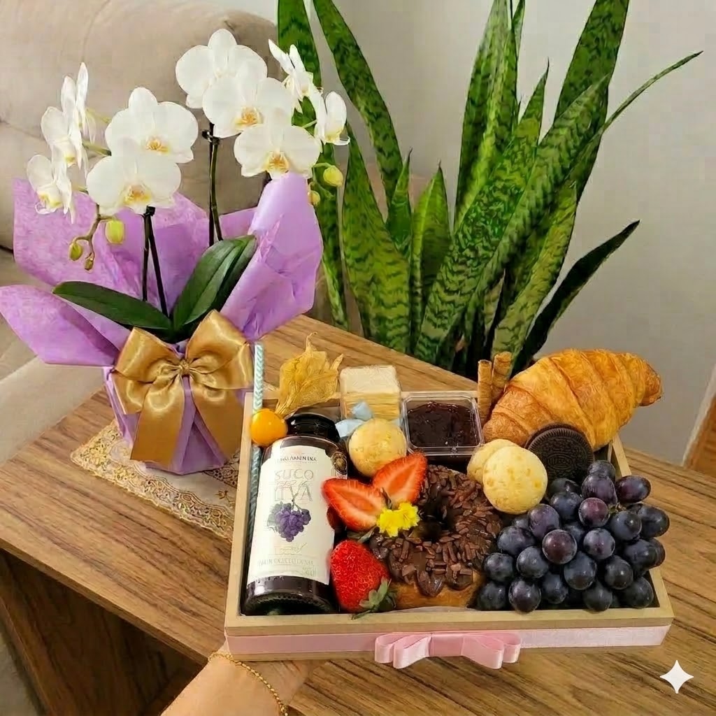 Cesta Orquídea + Café da Manhã Gourmet — Viellen Flores Salvador