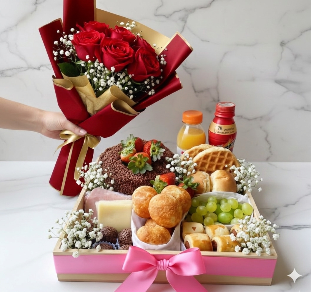 Cesta Pink + Buquê de Rosas Vermelhas — Viellen Flores Salvador