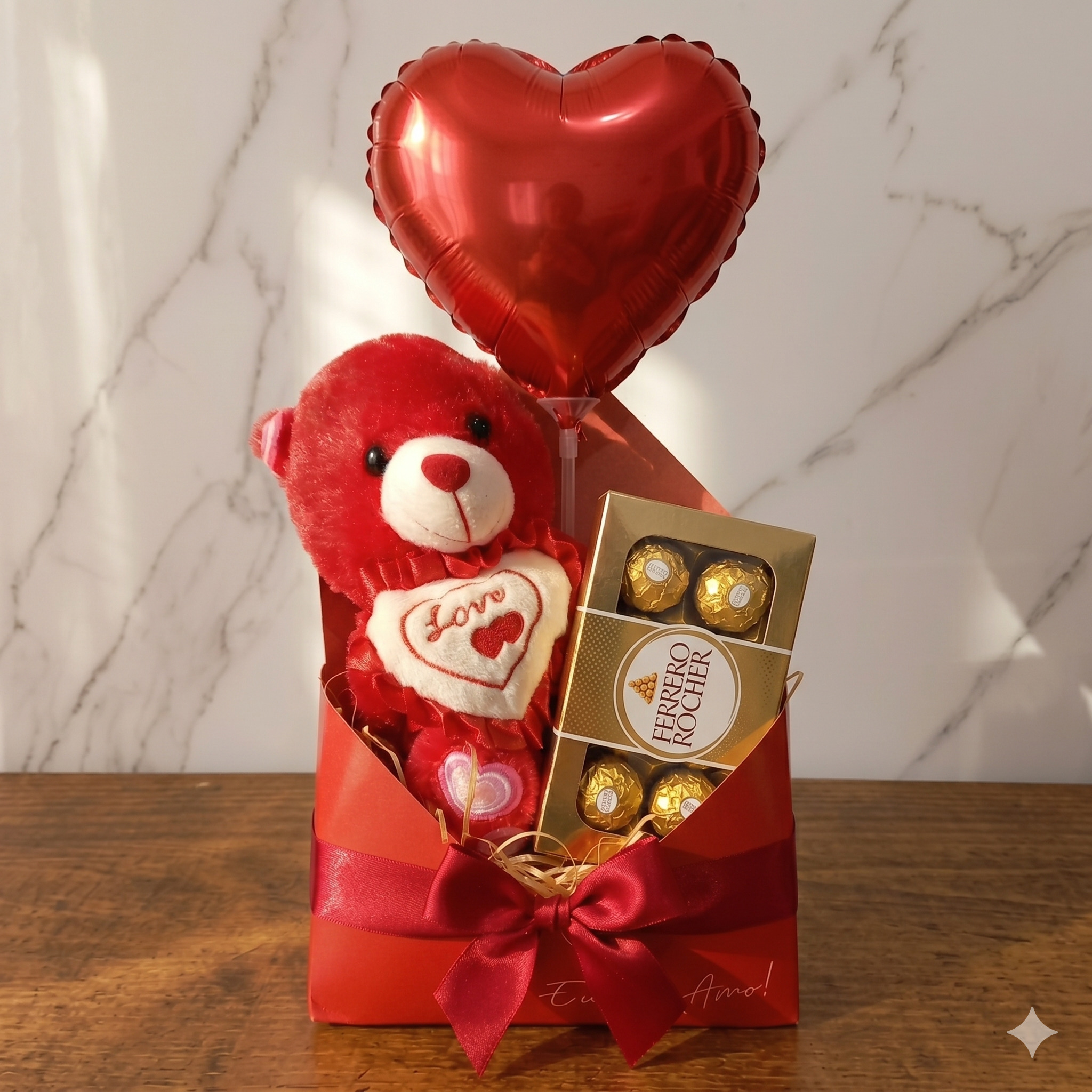 Kit Eu Te Amo — Urso Vermelho Love, Ferrero Rocher e Balão Coração