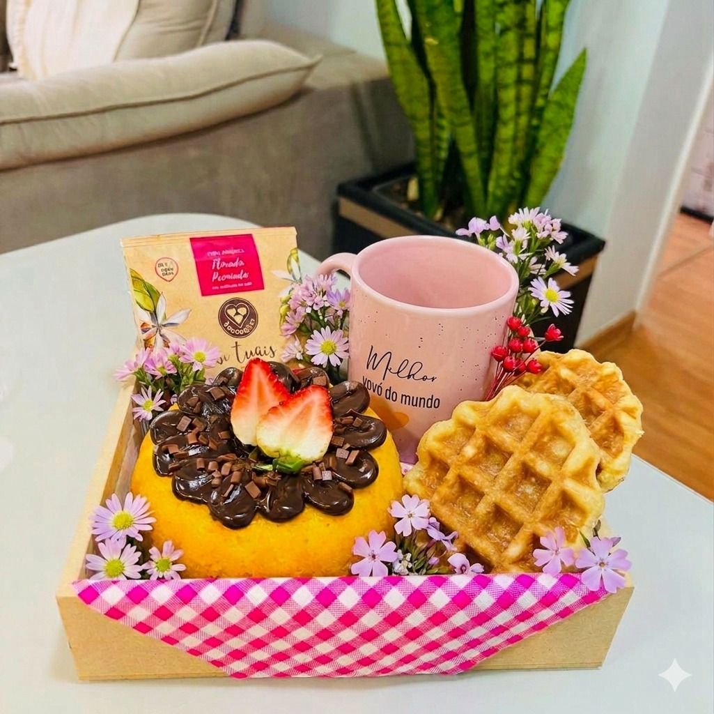 Mini Cesta com Waffle — Dia das Mães
