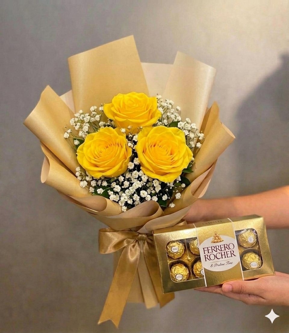 Buquê Rosas Amarelas da Felicidade + Ferrero